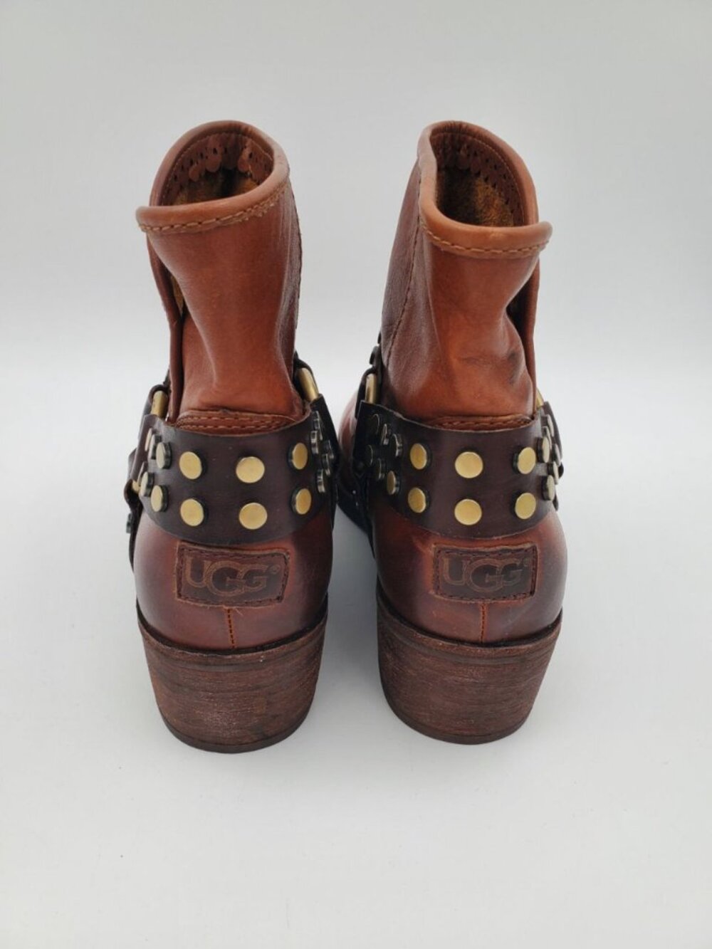 UGG Darling Harness Boots Women Size 6 Brown Leather Studded Western Bootie - Picture 3 of 7